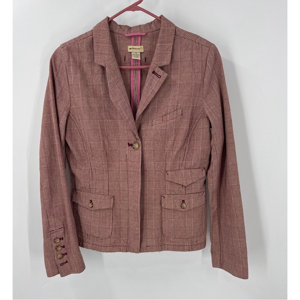 Anthropologie elevenses vintage, pink plaid cotton, short jacket blazer 10
